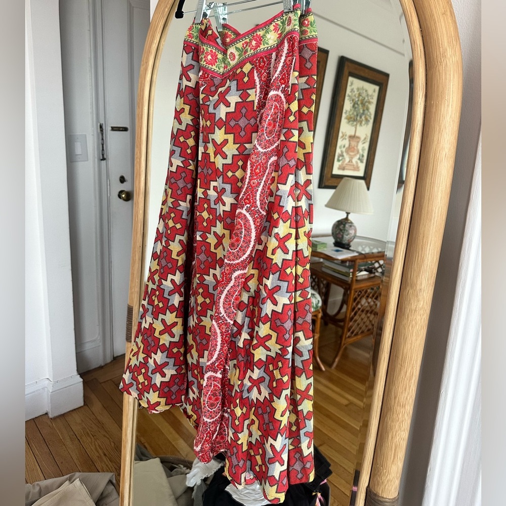 Vibrant Red & Yellow Patterned Maxi Skirt